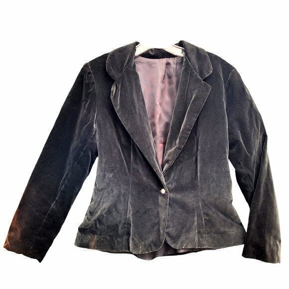 HP Vintage Black Velour One Rhinestone Button Fitted Jacket - Picture 1 of 15